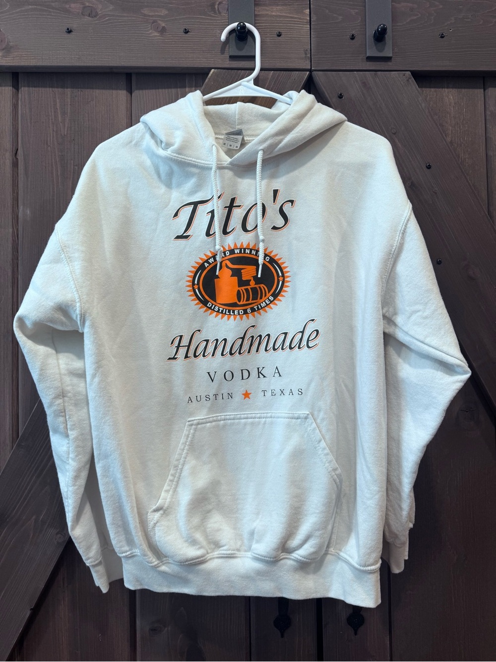 Gildan White Crewneck Hoodie with Orange Logo